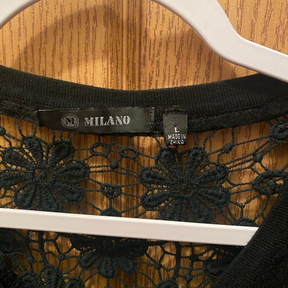 Black button front Sweater with lace trim detail. - Picture 4 of 5